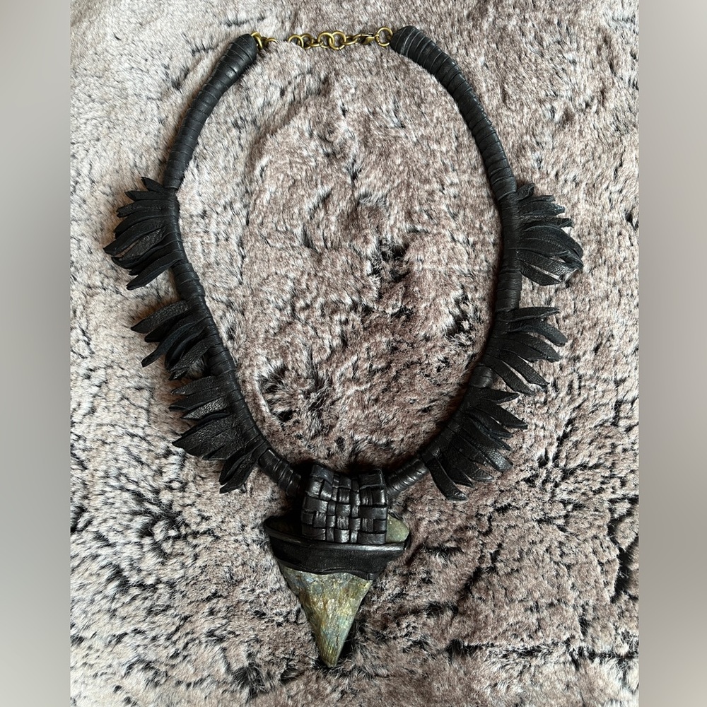 Statement Leather Labradorite Necklace